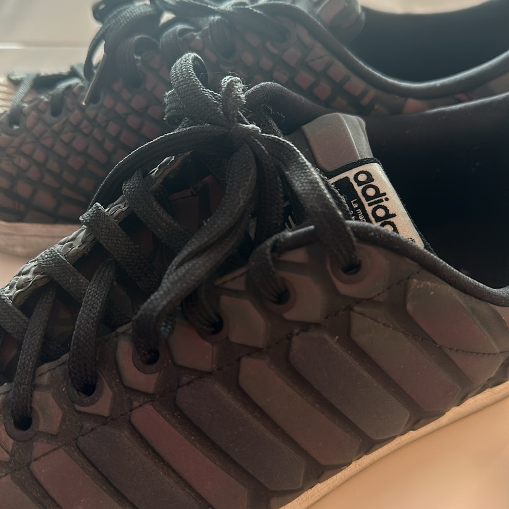 Charcoal black reflective Adidas shoes